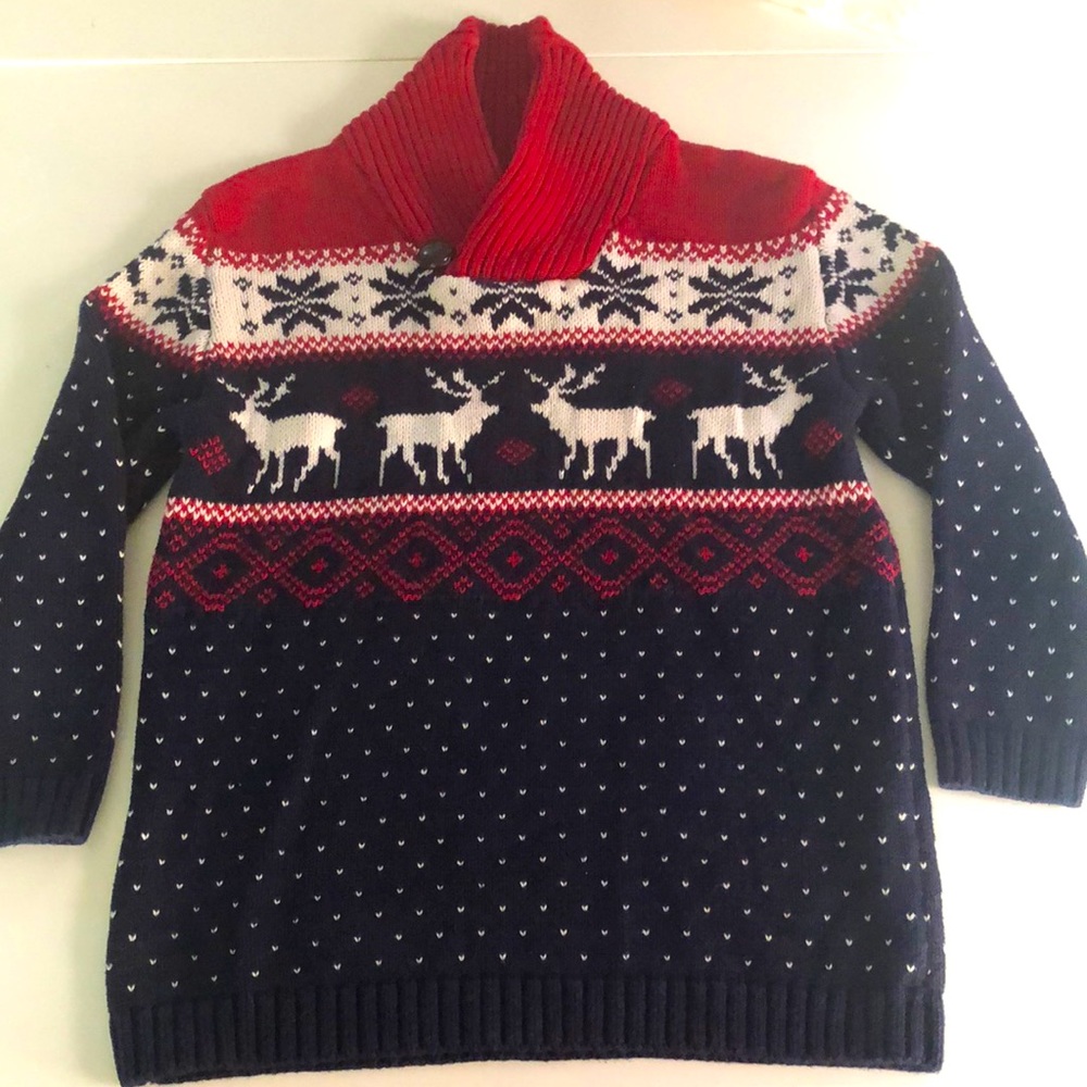 British Khaki Boys Knit Sweater SZ 7 Pullover Long Sleeve Reindeer Christmas
